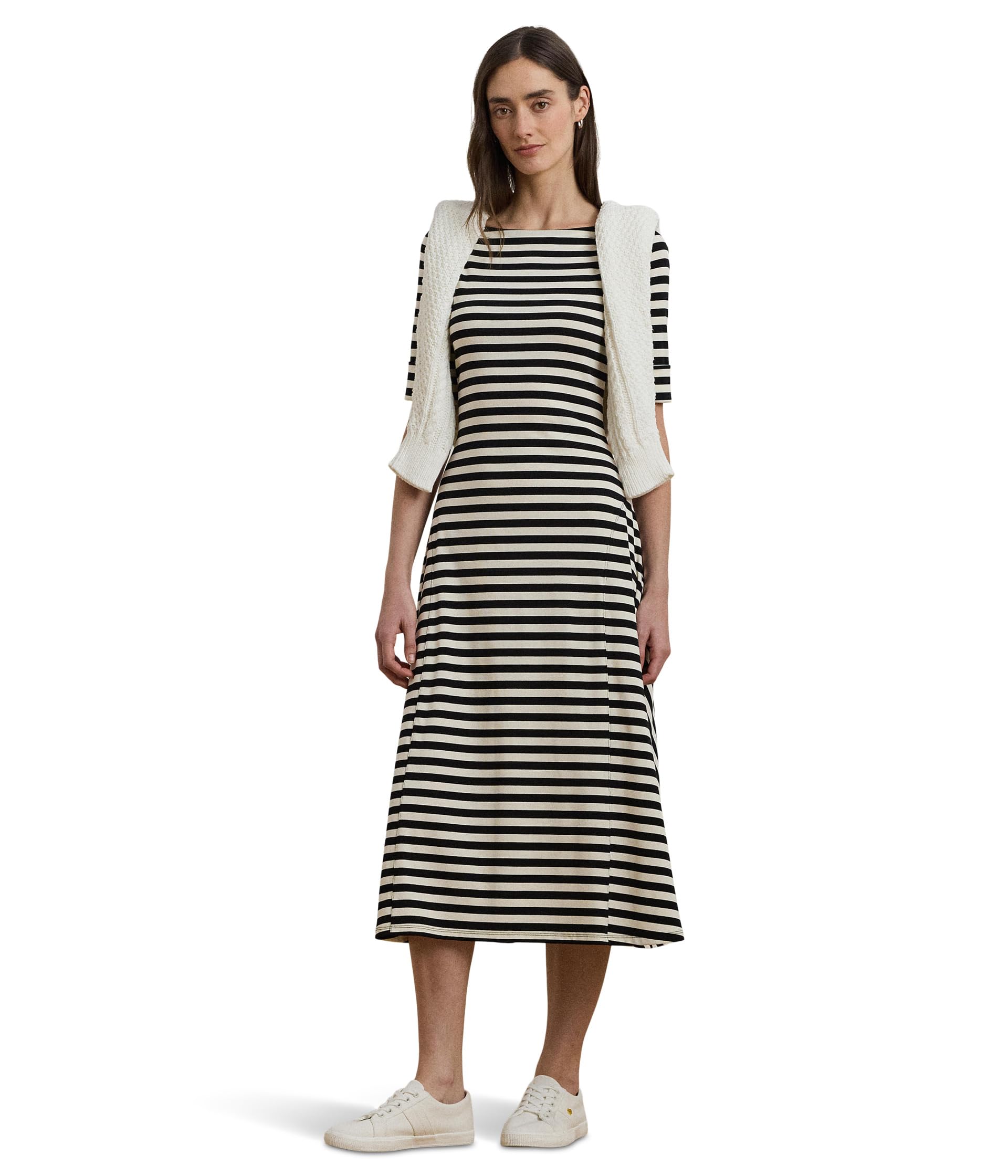 

Платье Lauren Ralph Lauren Striped Stretch Cotton Midi Dress, Black/Mascarpone Cream