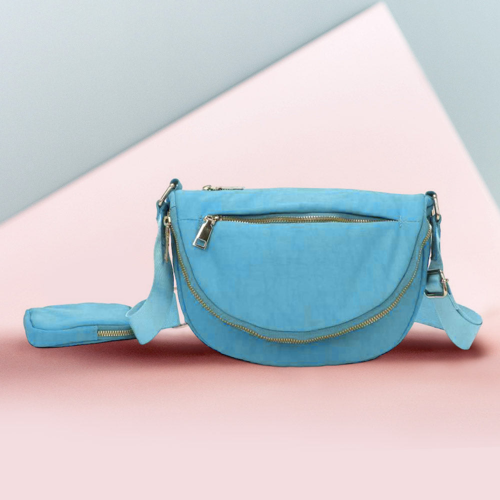 

Полукруглая сумка через плечо из цельного нейлона FASHNZFAB, светло-голубой