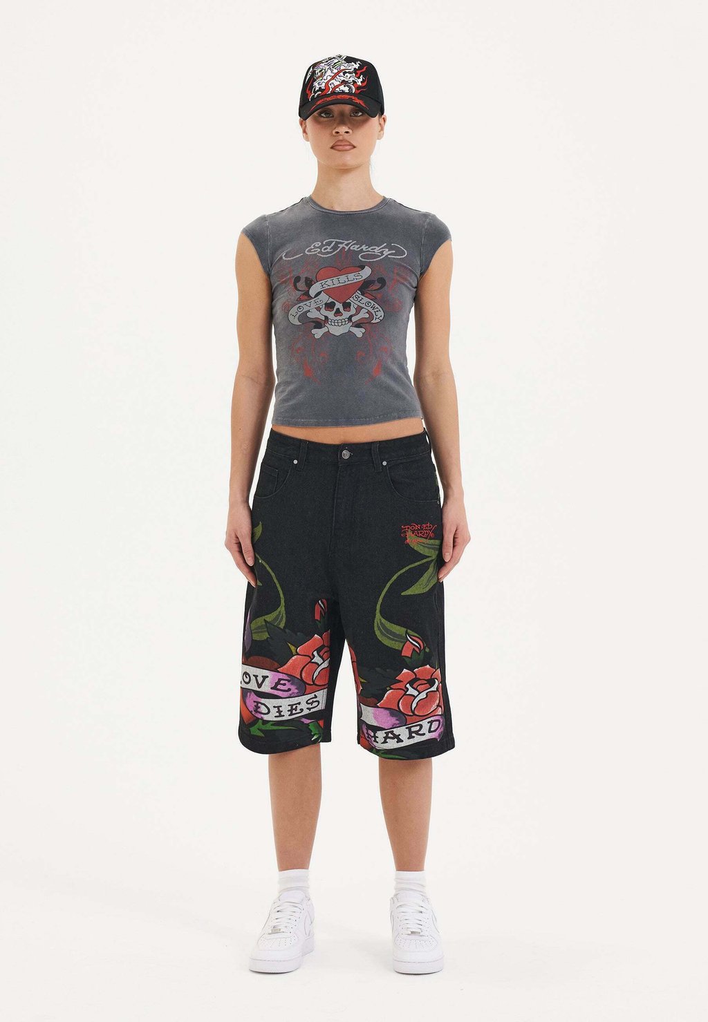 

Футболка с принтом LOVE KILLS CAP SLEEVE Ed Hardy, серый