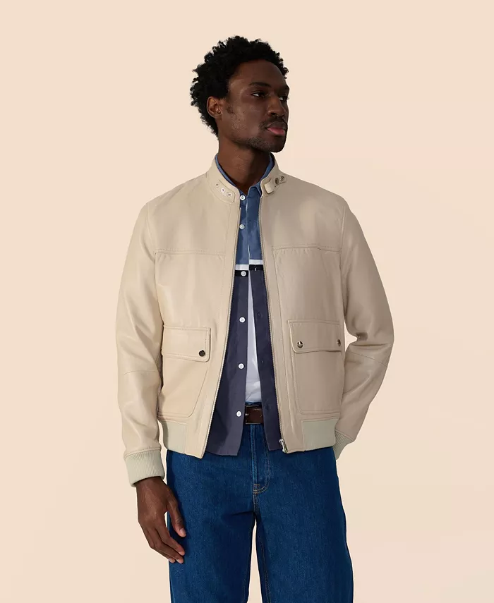 

Мужская кожаная куртка-бомбер Men's Leather Bomber Jacket Furniq UK, коричневый/бежевый