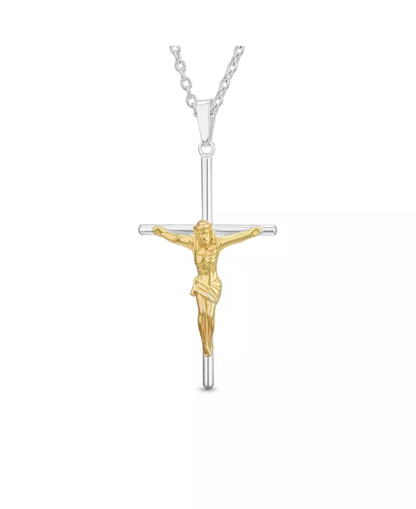 

Простые христианские католические религиозные украшения, ожерелье с крестом и распятием Иисуса, двухцветное позолоченное серебро Bling Jewelry, two-tone
