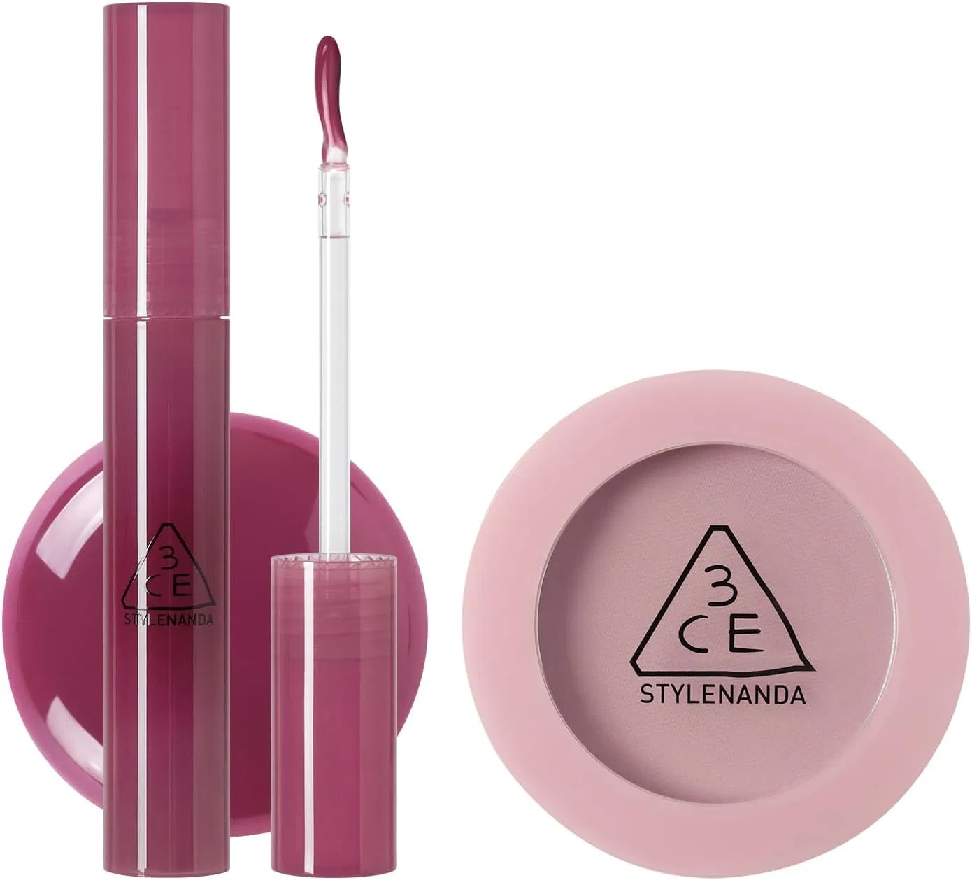 Набор для макияжа губ и кисть 3CE Drop Glow Gel in Wonder + Face Brush Kinda Shy
