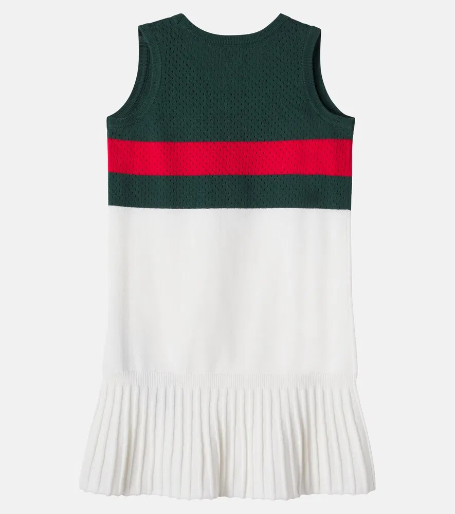 Хлопковое платье с ажурной отделкой в виде полосок Web Stripe Gucci Kids, зеленый — фото 3