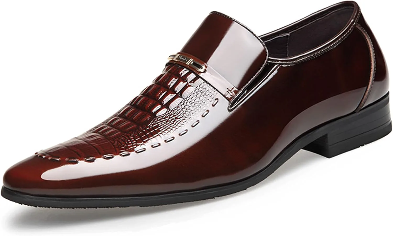 

Мужские свадебные туфли-оксфорды с крокодиловым принтом, классические вечерние туфли с заостренным носком на резинке, из лакированной кожи NIGXWNS, коричневый