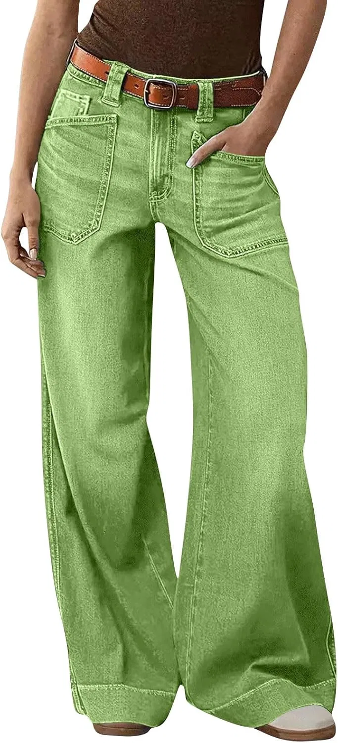 Штаны шеф-поварские Wide Leg Jeans, зеленые