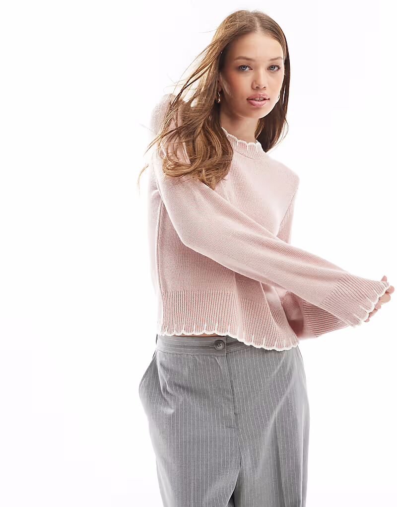 

Вязаный джемпер ASOS DESIGN с декоративной вязкой розового цвета