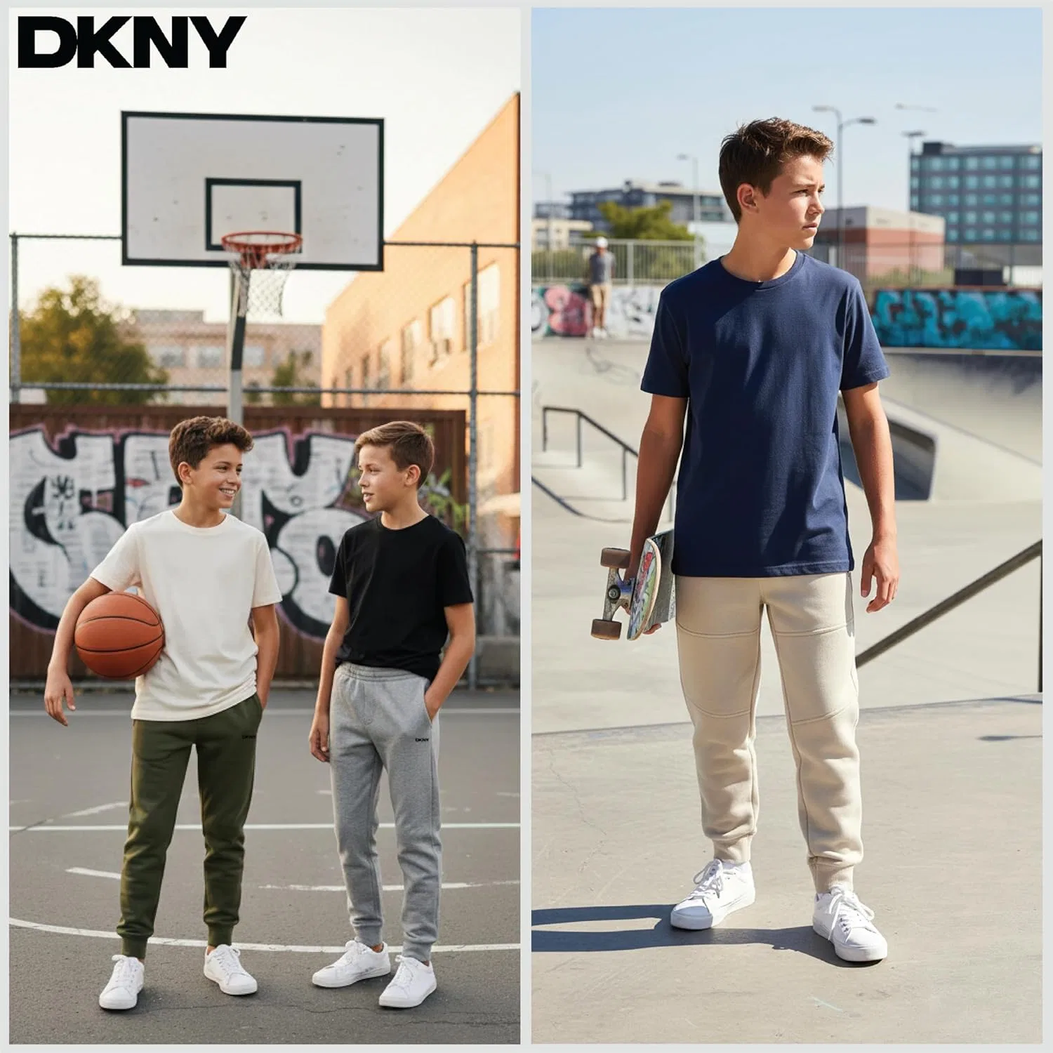Спортивные штаны DKNY для мальчиков - комплект из 2 штук, из мягкого флиса, с эластичным поясом и карманами, Olive/Stone — фото 4