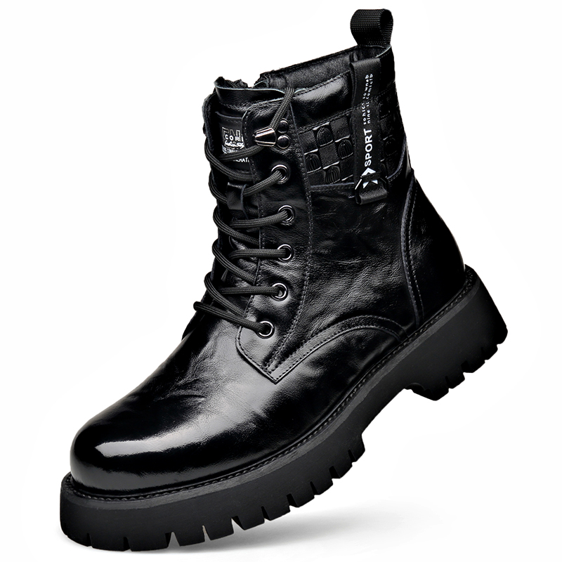 MODENGPAN Короткие мартинсы мужские черные на каблуке 3 см, цвет Black — фото 4