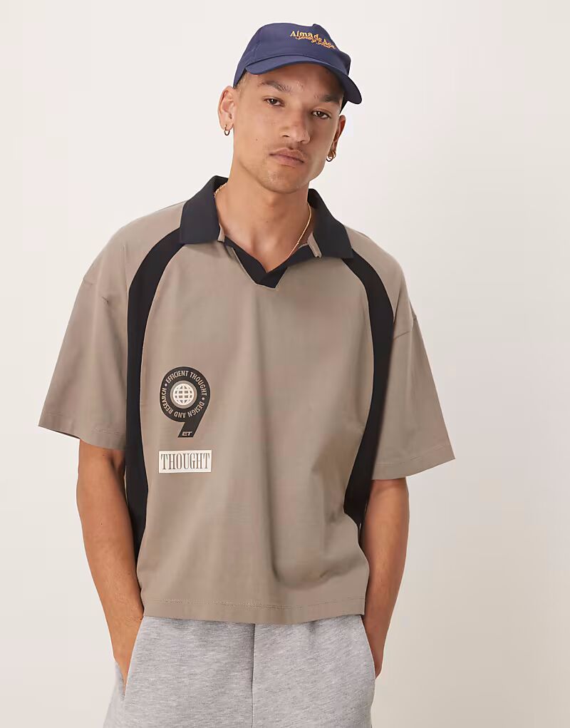 

Свободное поло ASOS DESIGN свободного кроя со спортивным принтом спереди и сзади серого цвета