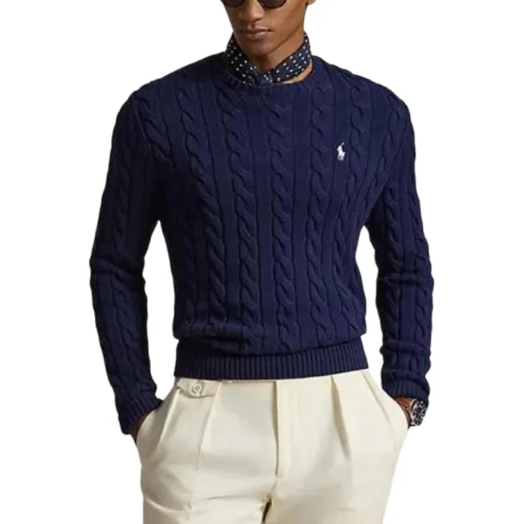 Свитер с круглым вырезом и кабельной вязкой Polo Ralph Lauren, Marine Blue — фото 3