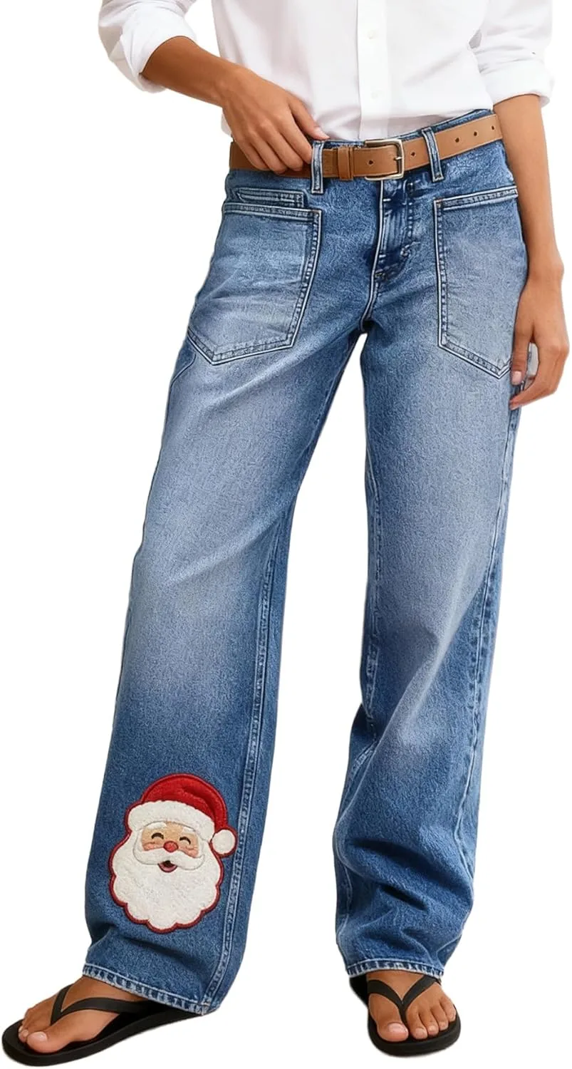 

Джинсы женские Mid Rise Straight Leg с праздничной вышивкой