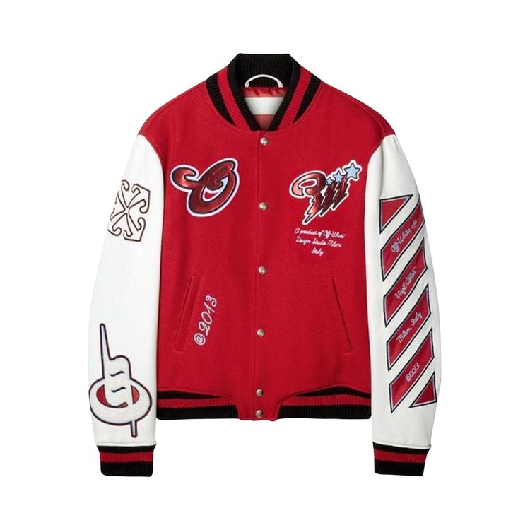 

Куртка Off-White Scorpio Lea Wool Varsity Jacket 'Red/Off White', красный