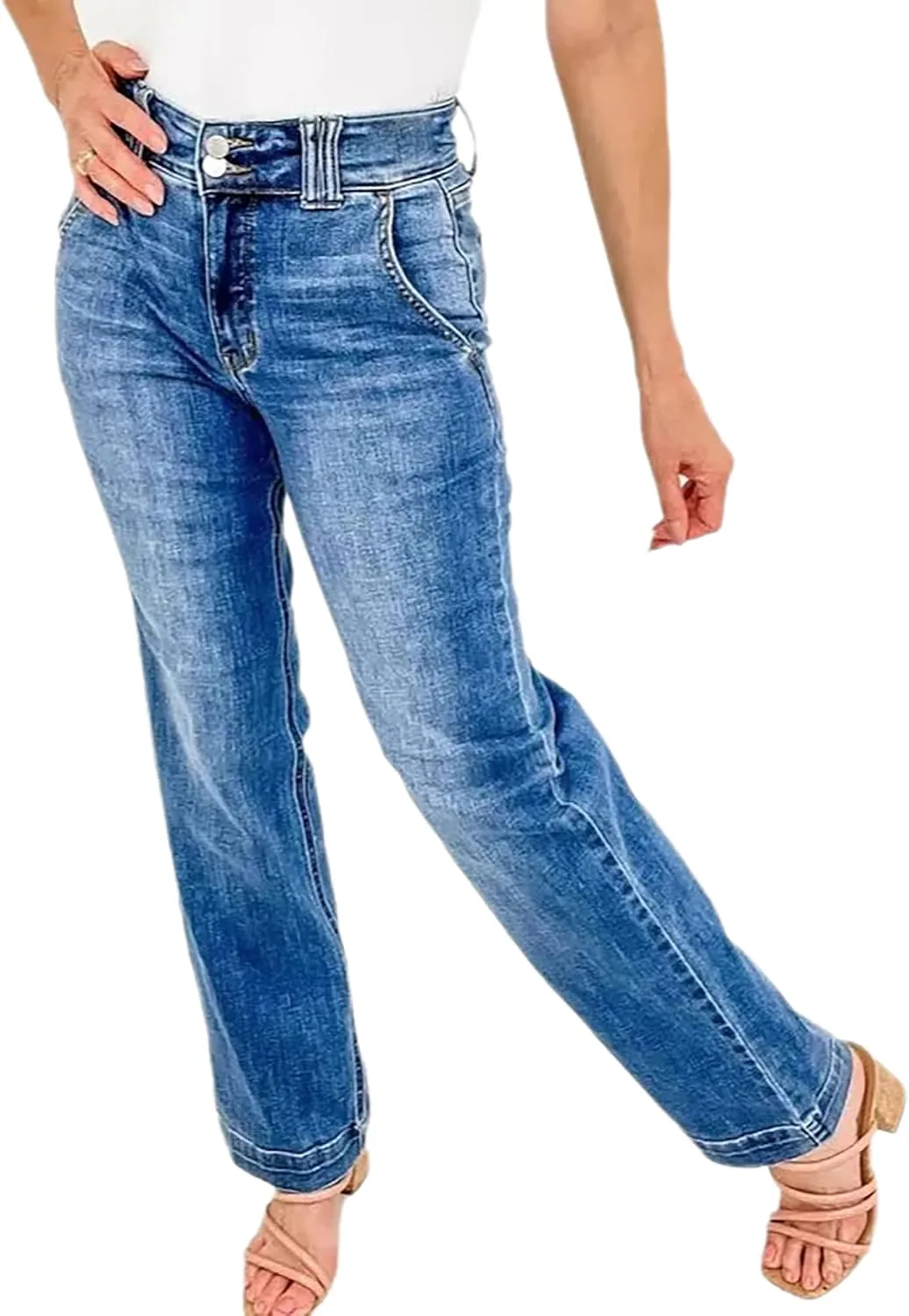 

Женские джинсы с эластичным поясом и прямыми штанинами TACSTRUN