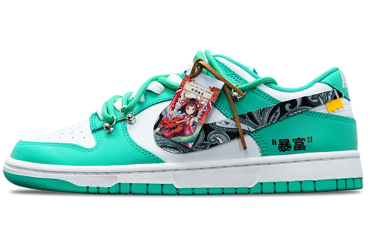 

Мужские кроссовки для скейтбординга Nike Dunk, GREEN DUNK BLUE FLOWER ON BLACK BACKGROUND