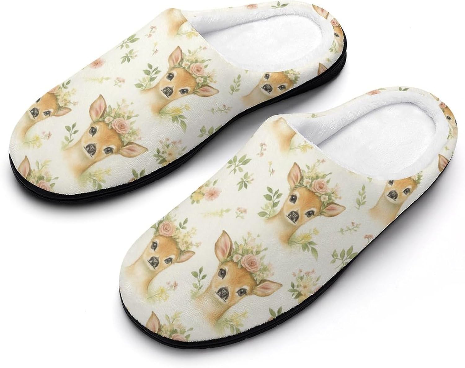 

Домашние тапочки KKdskkds из хлопка для мужчин, с противоскользящим покрытием, уютные, теплые, дышащие, Cute Deer With Flower Wreath