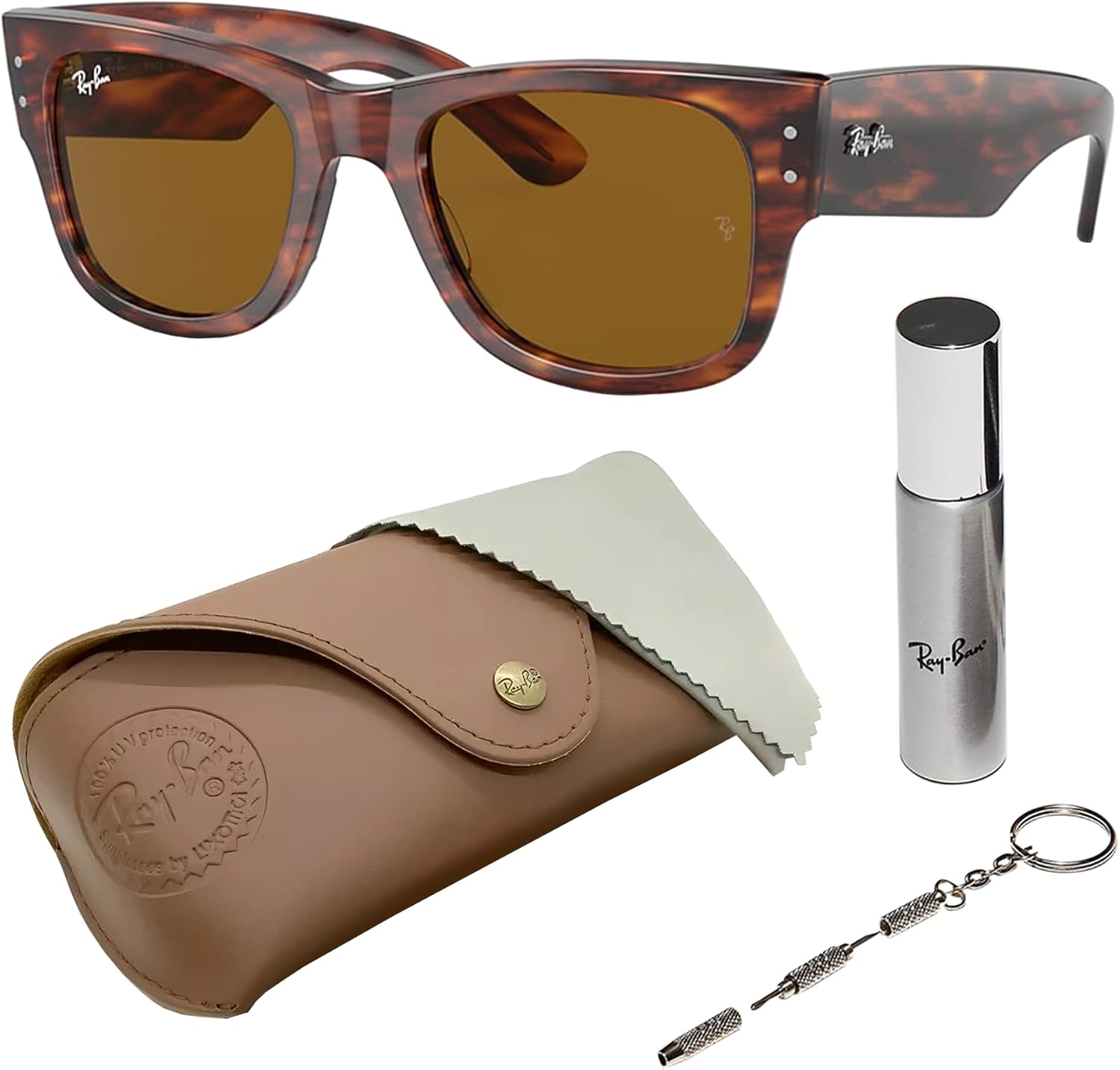 

Солнцезащитные очки Ray-Ban RB0840S MEGA WAYFARER квадратной формы для мужчин и женщин в официальном комплекте RAYBAN Eyewear Kit, Polished Striped Havana Frame | Brown Lens