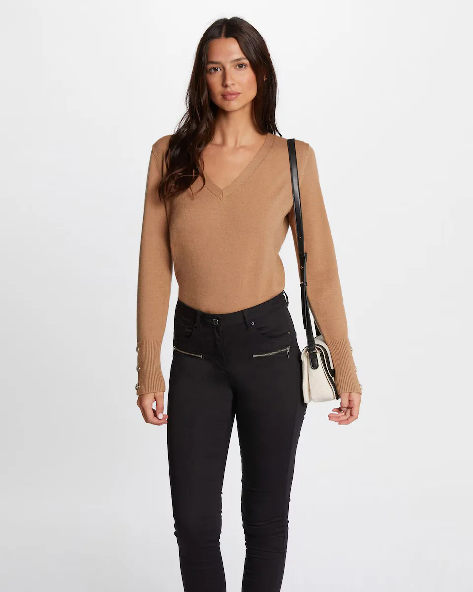 

Женский свитер с длинными рукавами и V-образным вырезом Morgan, цвет Camel