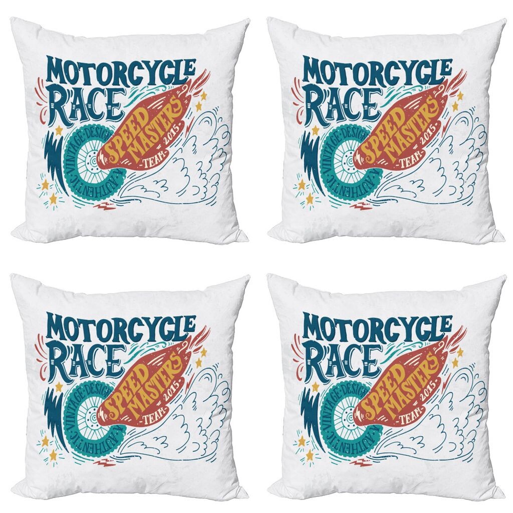 

ABAKUHAUS Набор чехлов для мотоциклетных подушек (4 предмета), красочные надписи на шинах, современная двусторонняя цифровая печать, 50 см x 50 см, разноцветные