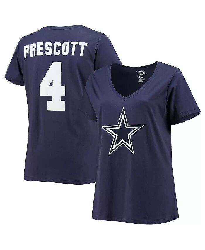 

Женская темно-синяя футболка Dak Prescott Dallas Cowboys с именем и номером и v-образным вырезом Fanatics