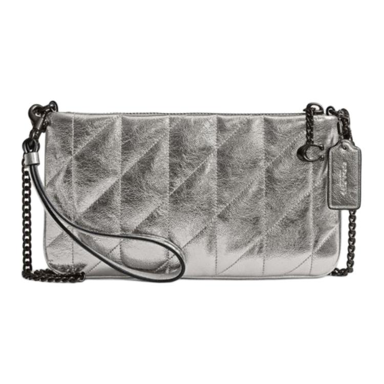 

Кошелек из кожи клатч с принтом трубы женский белый алюминиевый с антрацитовым оттенком COACH
