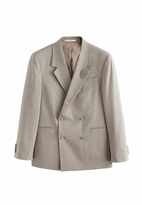 Пиджак Next Regular Fit Tailored Fit Double Breasted Textured Suit Jacket With Brooch Short Coat, серый