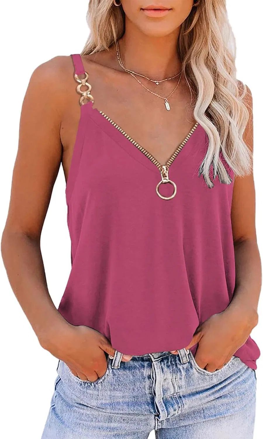 Майка женская на тонких бретелях, свободный крой, A02_hot Pink — фото 2