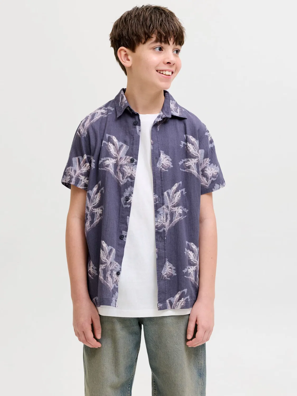 Удобная рубашка на пуговицах Jack & Jones Junior, Grey — фото 2