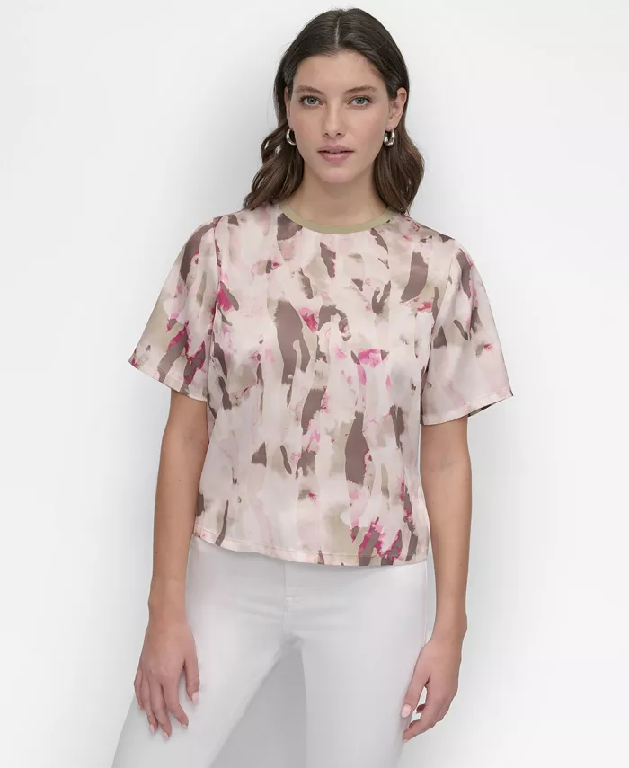 

Женский короткий топ с принтом в виде мазков кисти DKNY, розовый