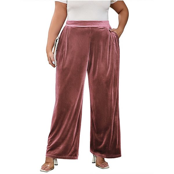 

Женские брюки plus size из вельвета с широкими штанинами и эластичным поясом Yesfashion, Pink