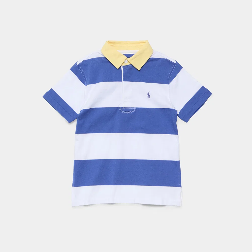 Детская хлопковая рубашка регби с коротким рукавом в полоску белая от Polo Ralph Lauren Children