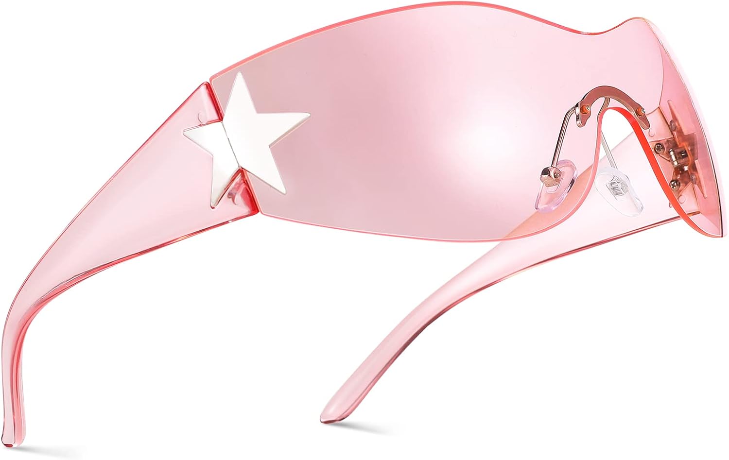 

Солнцезащитные очки COASION без оправы в стиле Y2K с обтекаемой формой и звездным рисунком, для женщин и мужчин, в стиле 2000-х, с козырьком-щитком, большие, модные, без оправы, B5* Clear Pink