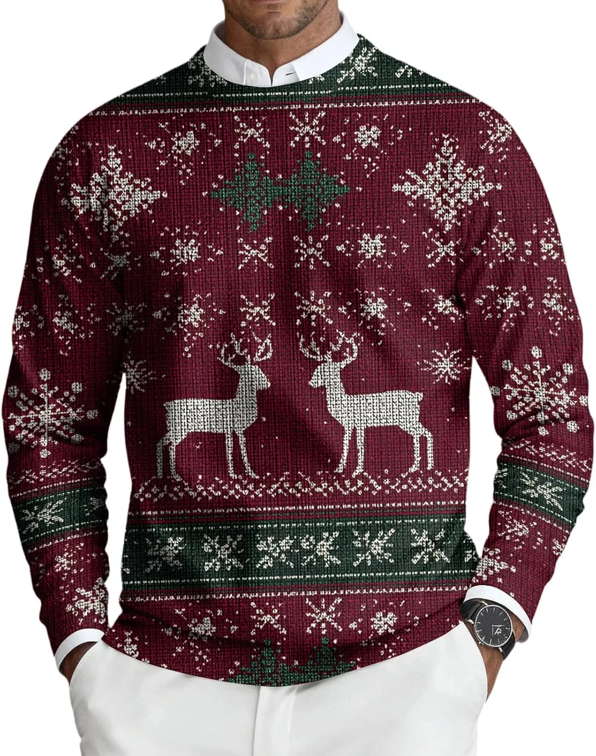 

Рождественский свитер для мужчин Vintage Graphic Holiday Outfit Ribbed Knit Crew Neck Xiaojmake