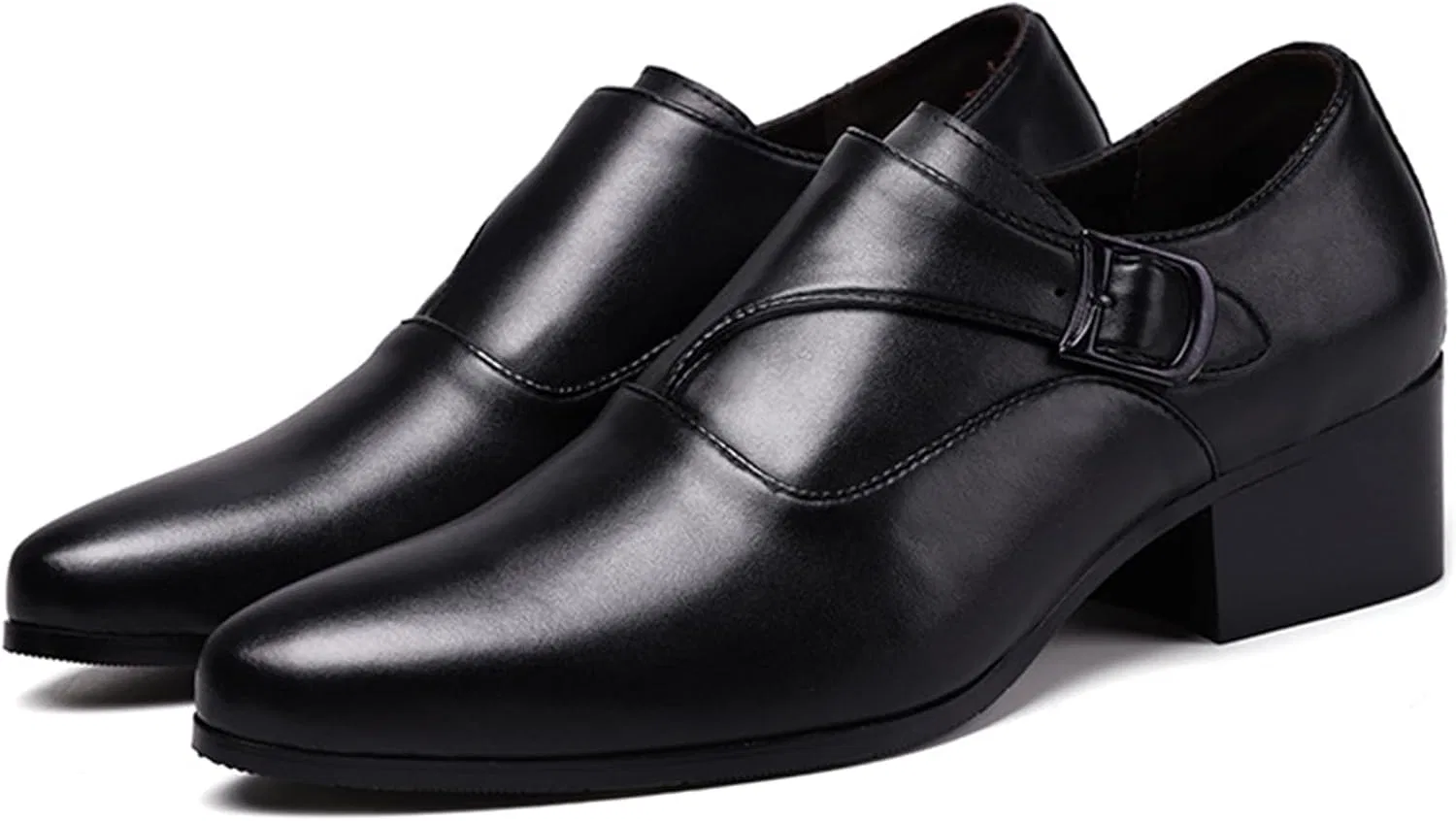 Мужские лоферы, кожа, на каблуке, монах, Oxford, Black 2.36in PTNOKA