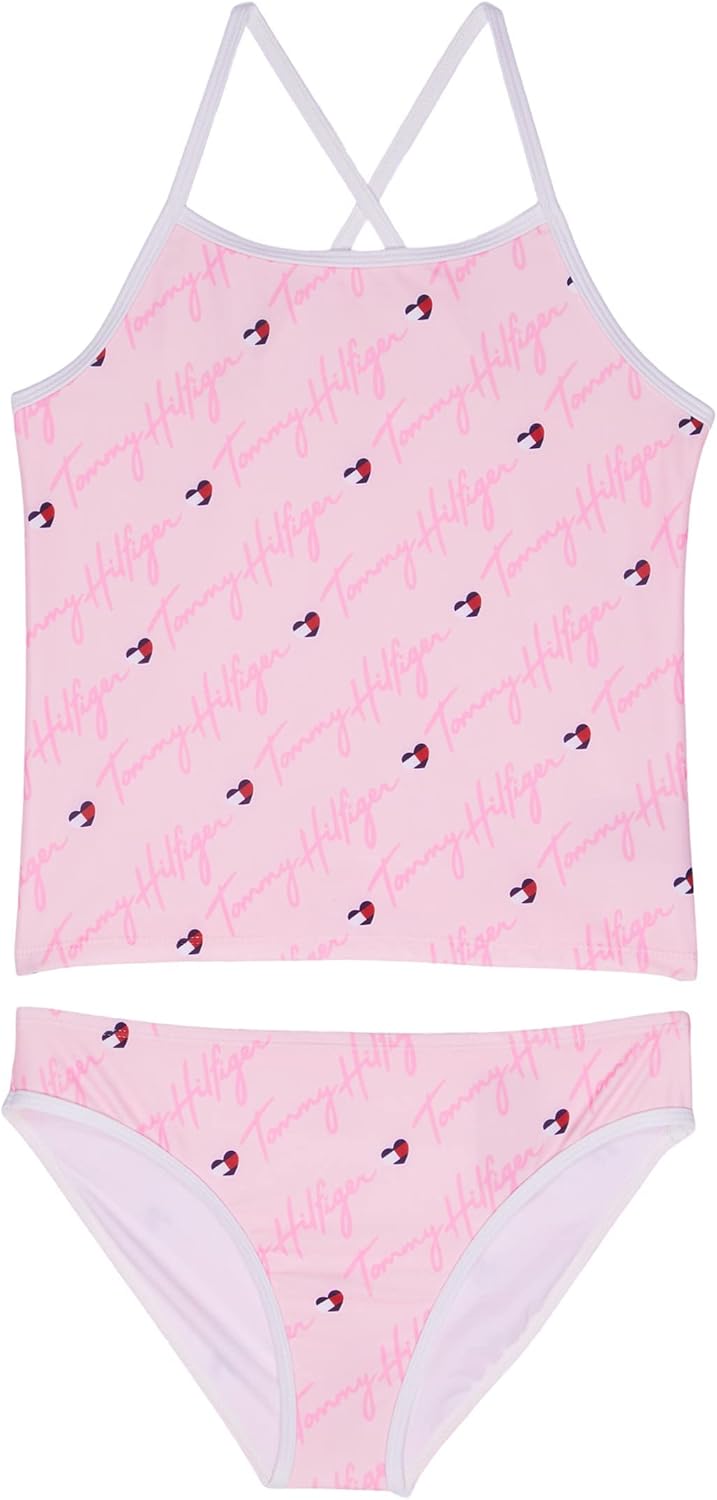 

Раздельный купальник-бикини Tommy Hilfiger для девочек с защитой от солнца UPF 50+, быстросохнущий, Pink Script