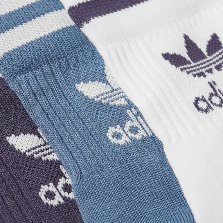 Средние носки до середины икры 3 пары Унисекс 3 пары Adidas Originals (Белый+Ярко-розовый Флуоресцентный синий+Темно-серый Темно-синий) — фото 4