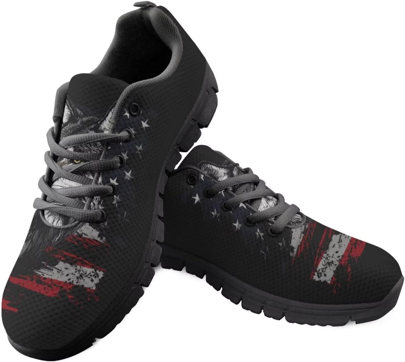 

Женские модные кроссовки Jeiento с американским флагом для мужчин и женщин, повседневные спортивные кроссовки на шнуровке и без шнурков для комфортной ходьбы, American Flag Wolf