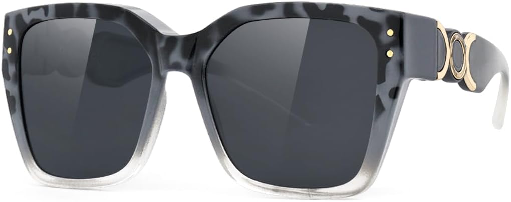 

Женские поляризованные солнцезащитные очки Meeloog с квадратными защитными накладками, винтажный дизайн, защита от УФ-излучения UV400, MST0068, P1 Grey Tortoise Frame/Dark Grey Lens