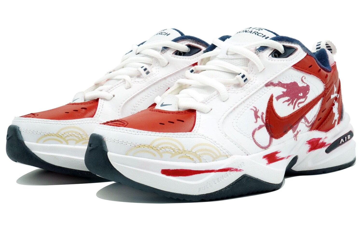 Кастомизированные кроссовки Nike Air Monarch 4 Chunky Sneakers Unisex, белый/красный — фото 3