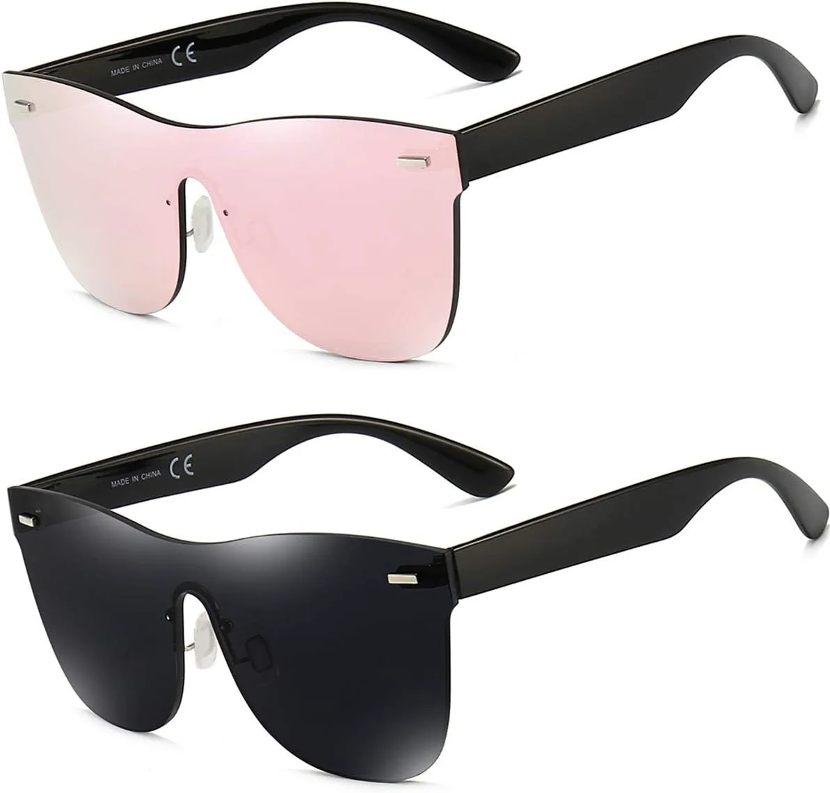 

Модные зеркальные солнцезащитные очки Dollger для женщин и мужчин, без оправы, цельные, с цветными линзами, светоотражающие, стильные, Black+pink 2pcs Sunglasses