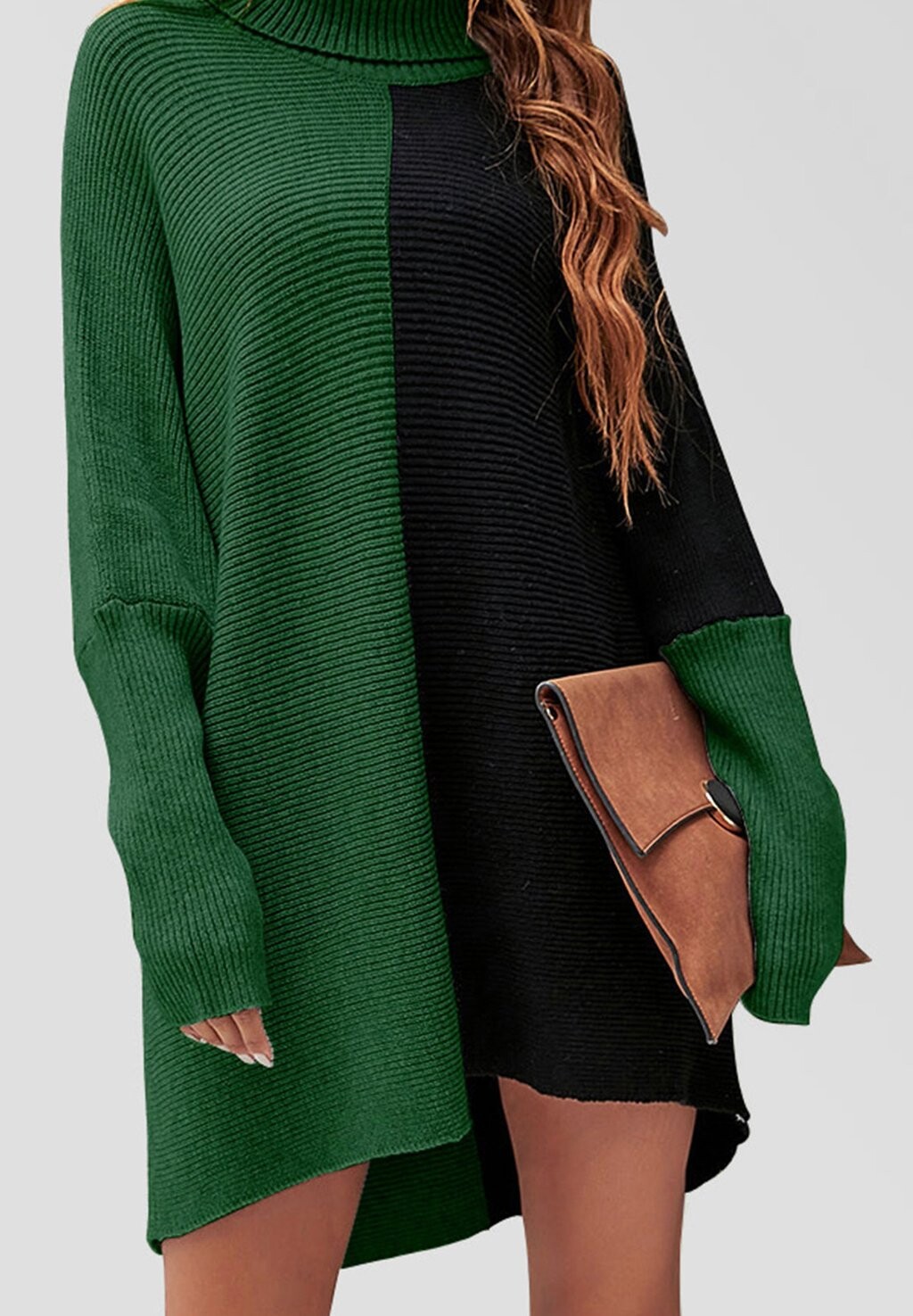

Трикотажное платье HIGH NECK HALF BLOCK COLOUR LONG FS Collection, цвет green black