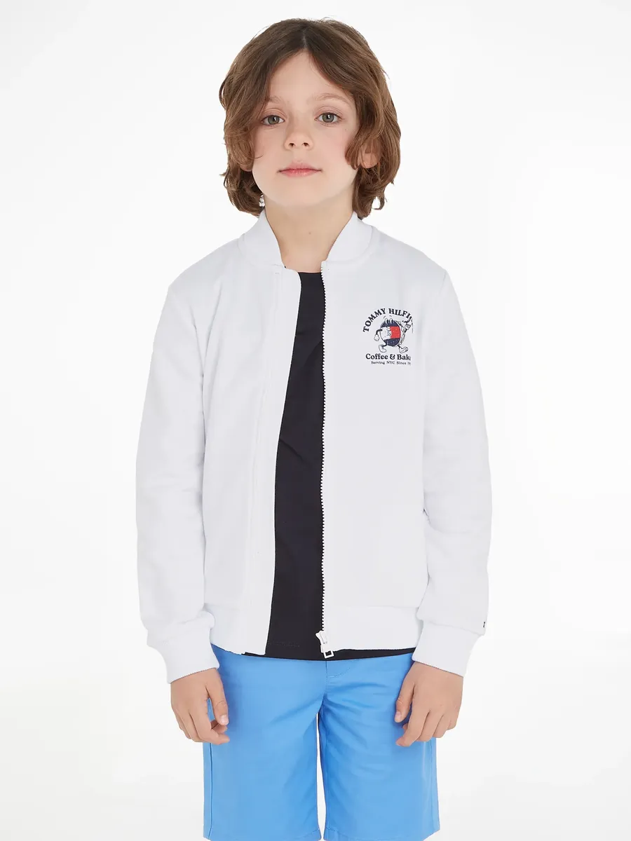 

Толстовка Tommy Hilfiger "TOMMY BAGELS FULL ZIP SEATSHIRT" с крупным принтом на спине, белый