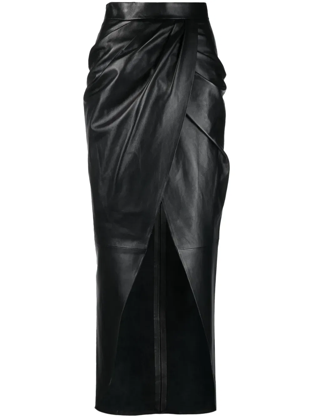 Кожаная юбка с драпировкой Balmain, черный