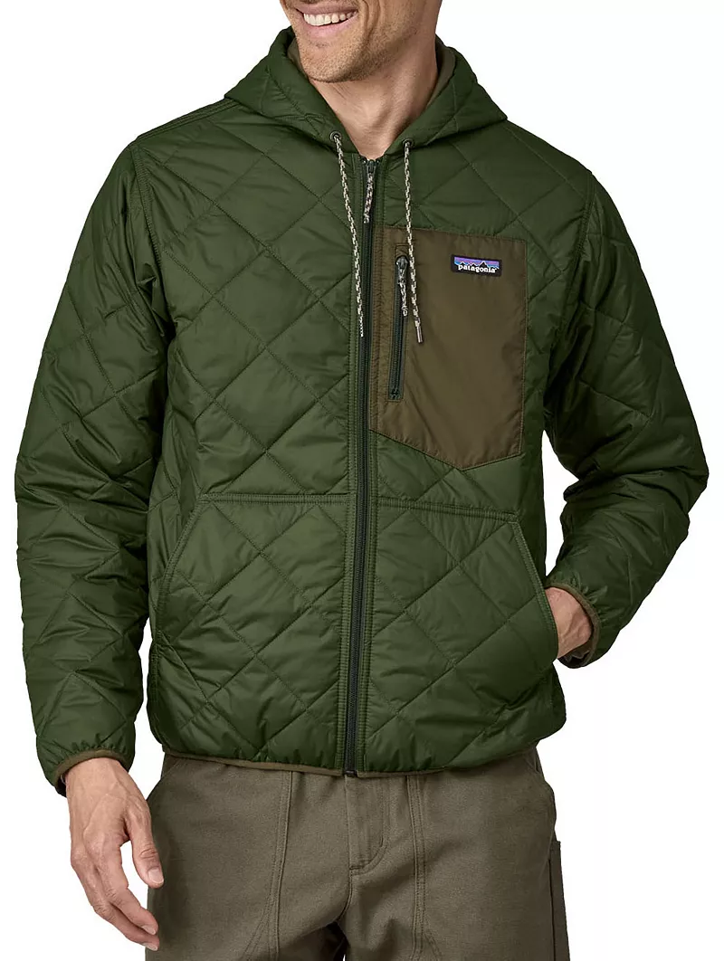 

Мужской стеганый бомбер Patagonia с капюшоном и ромбовидным узором, цвет Torrey Pine Green