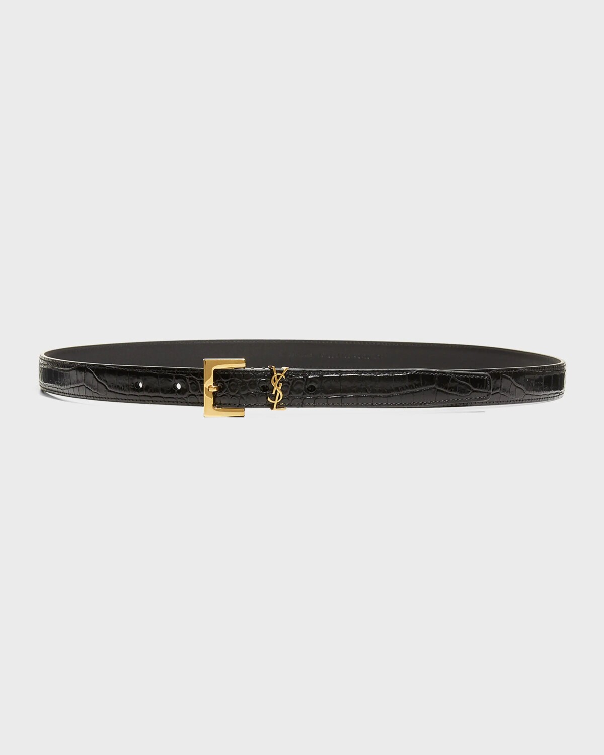 

Узкий ремень YSL с тиснением под крокодила Saint Laurent, цвет Black/Bronze