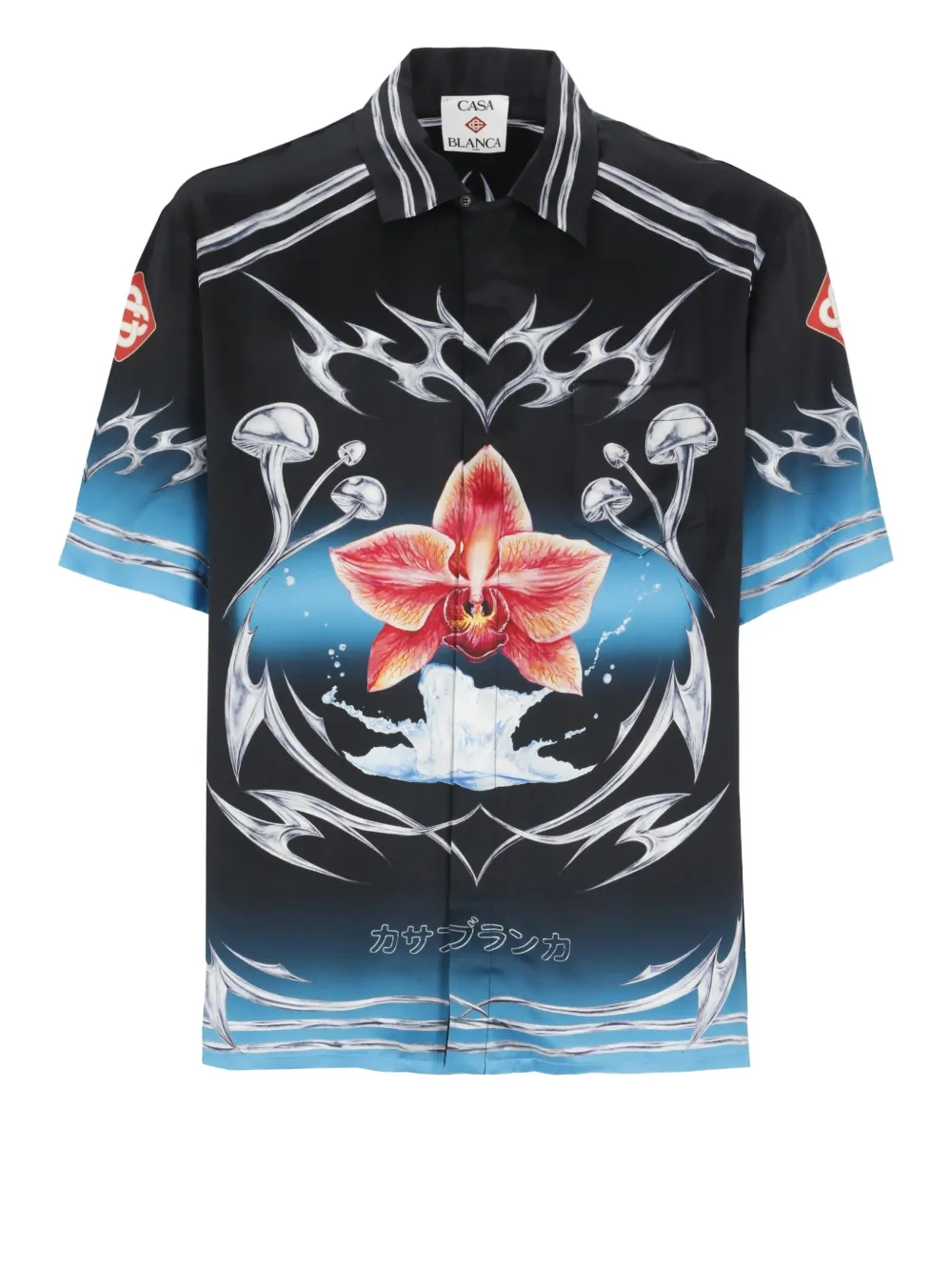 

Шелковая рубашка с цветочным принтом Casablanca, черный