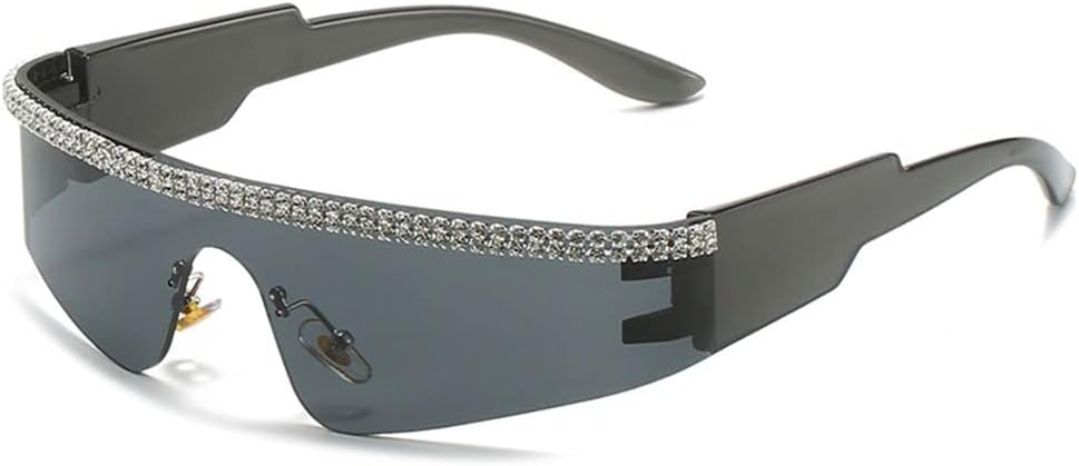 

Солнцезащитные очки Gerrit Shiny Y2K для женщин, модные безободковые футуристические солнцезащитные очки с обтекаемой формой, цельные очки-маска, очки в стиле киберпанк с козырьком, бриллиантовые хип-хоп очки, Style