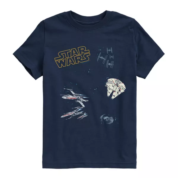 

Футболка с рисунком корабля и коллажем для мальчиков 8-20 лет Star Wars, синий