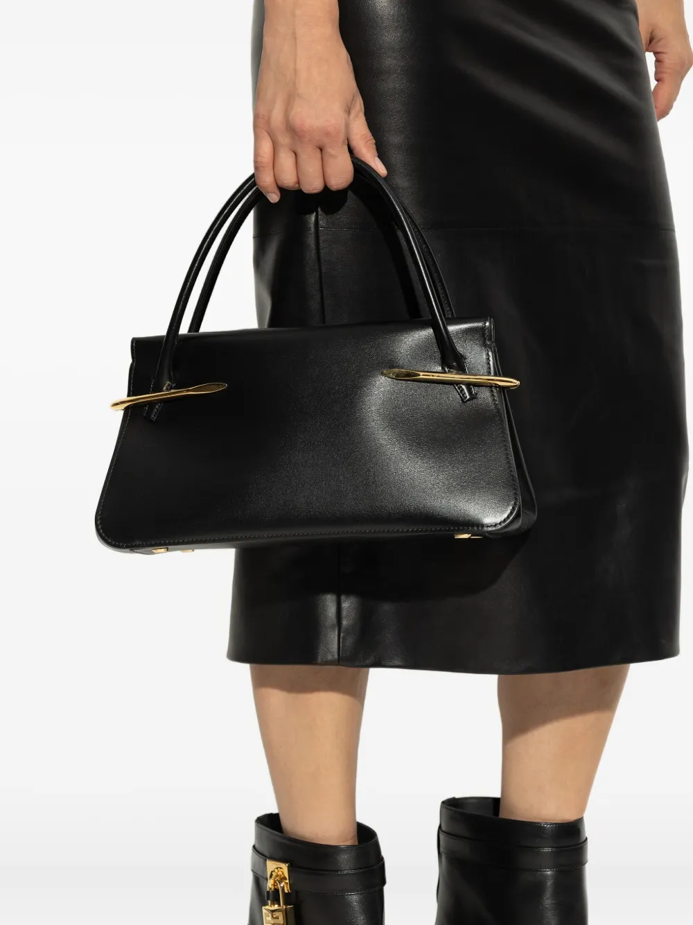 Сумка-тоут с верхней ручкой и металлической планкой Givenchy, черный — фото 2