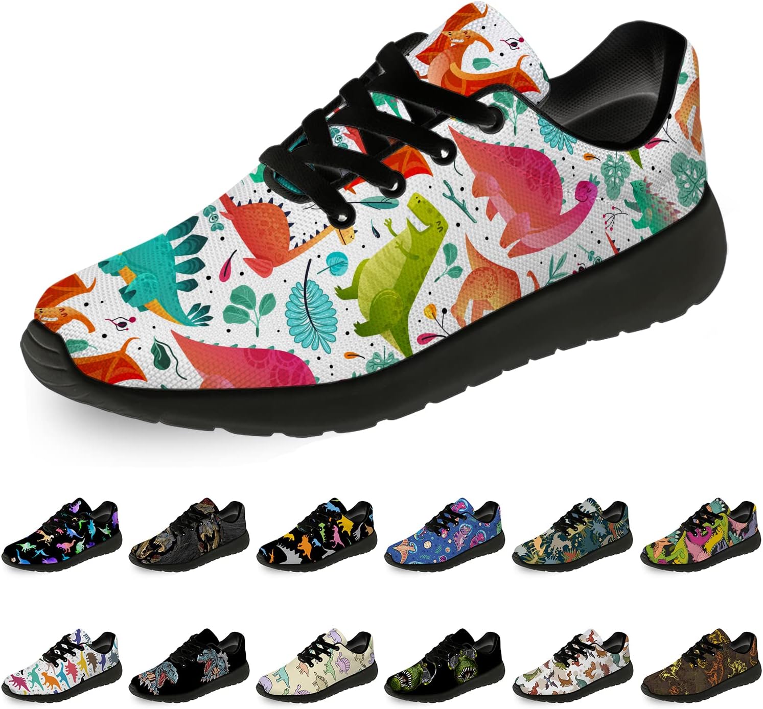 

Кроссовки Horethy Dinosaur для женщин и мужчин, для бега, ходьбы, тенниса, подарок для мальчиков и девочек, зеленый