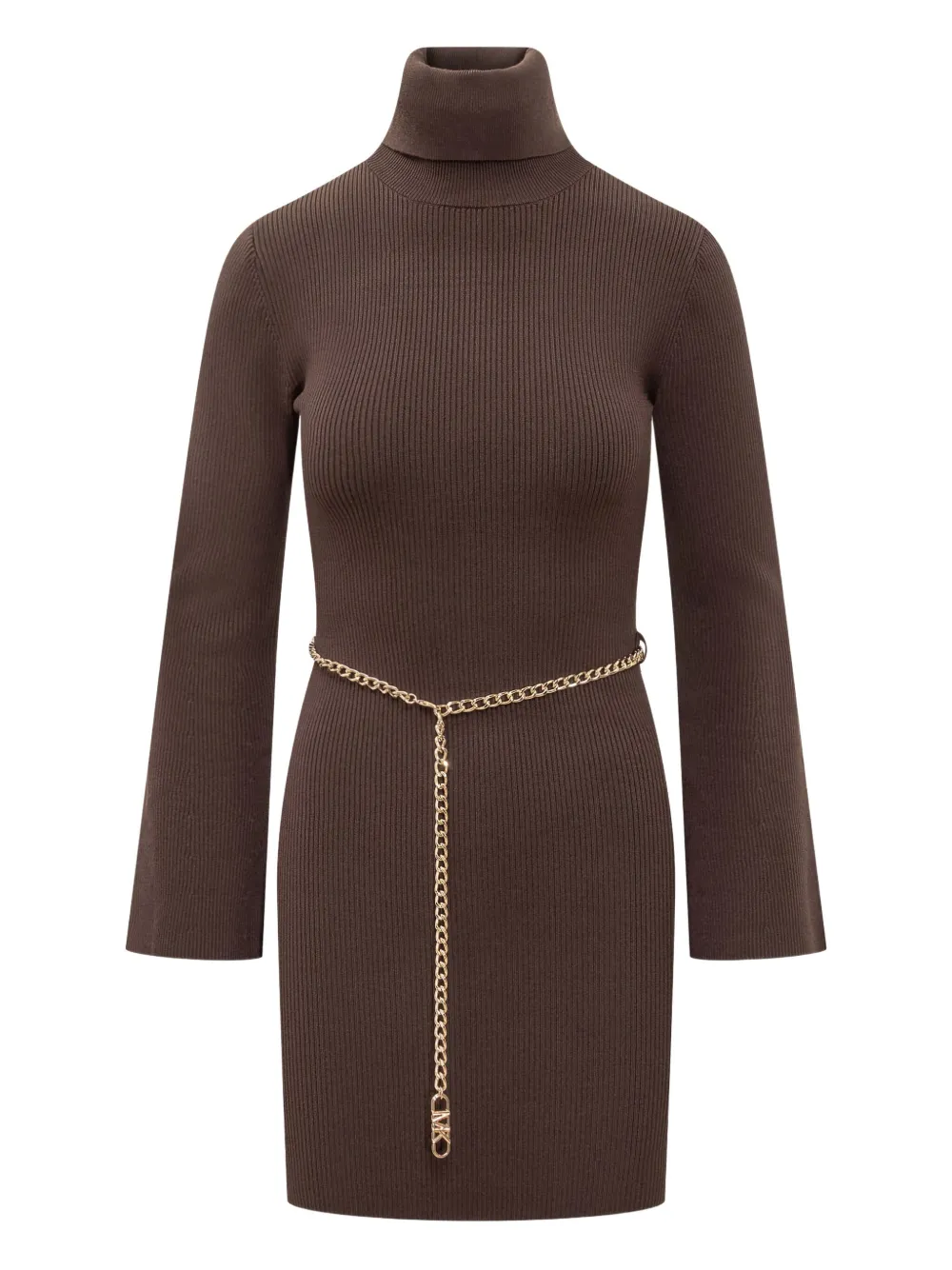 

Мини-платье с воротником-гольф в рубчик и поясом-цепочкой Michael Michael Kors, коричневый